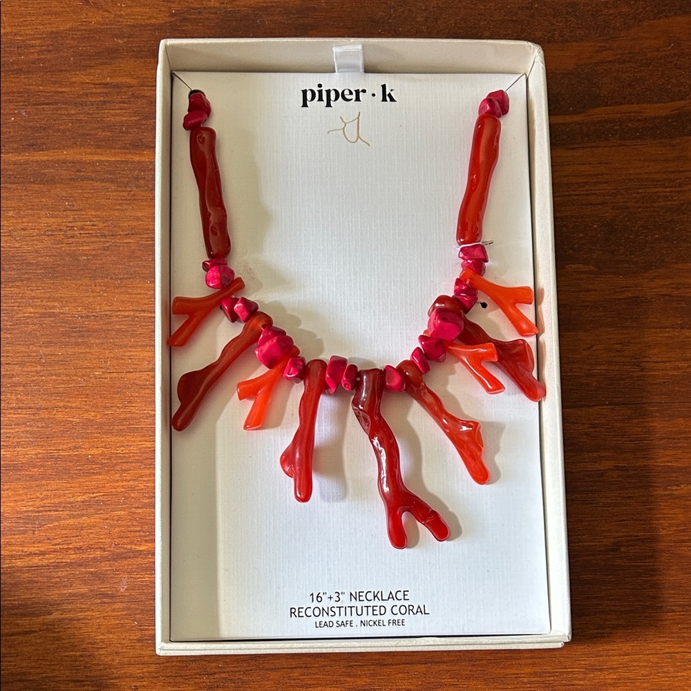 Piper.k Red Reconstituted Coral Statement Necklace